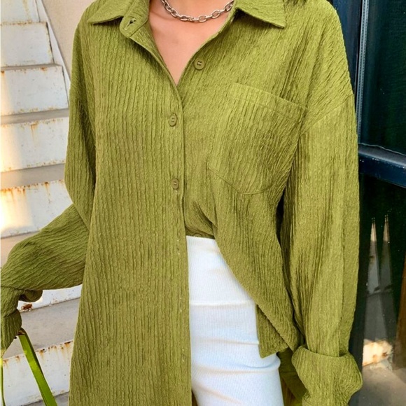 DAZY Drop Shoulder Pocket Patched Button Front Shirt - Picture 2 of 7